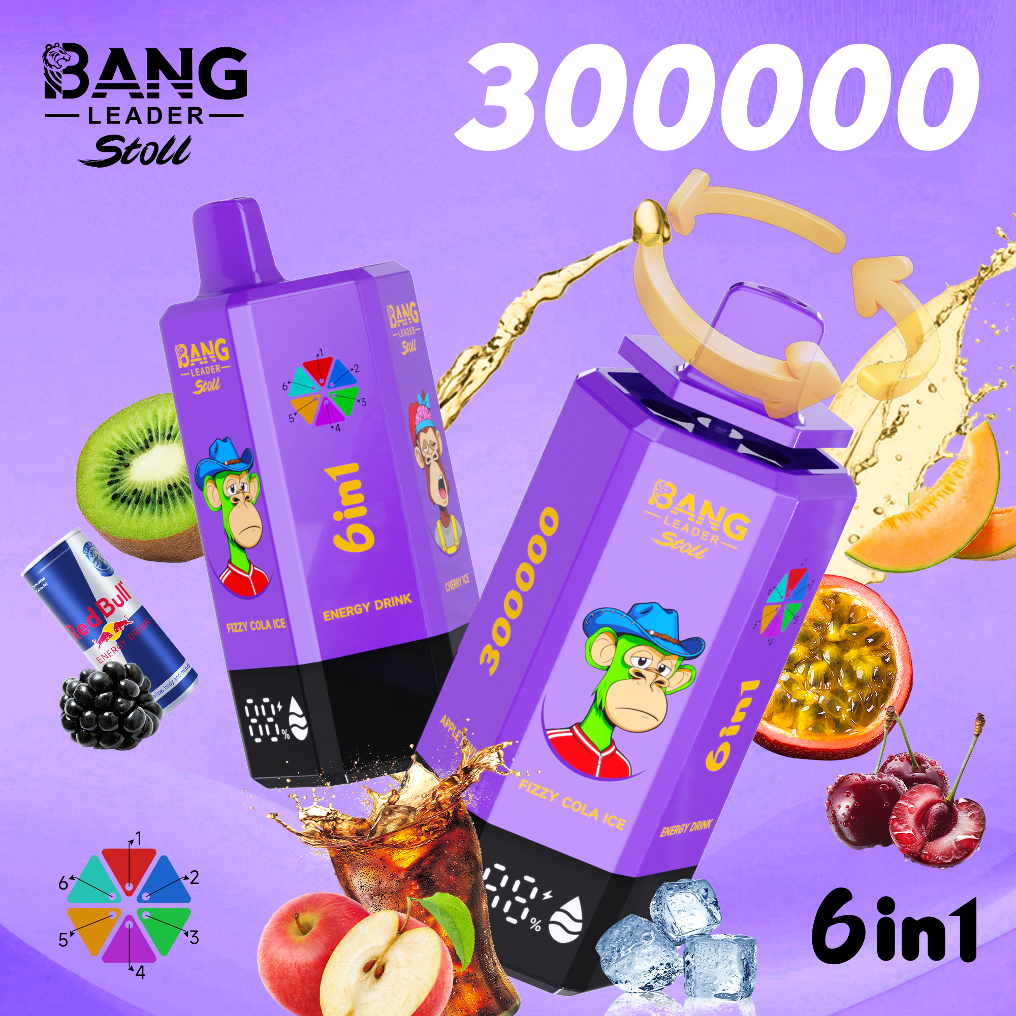 Bang Leader Stoll 300K Puffs 6-in-1 Prefilled Vape | Multi-Flavor,  Rechargeable