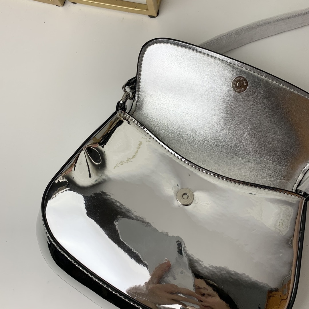 Prada Cleo Brushed Leather Shoulder Bag In Silver