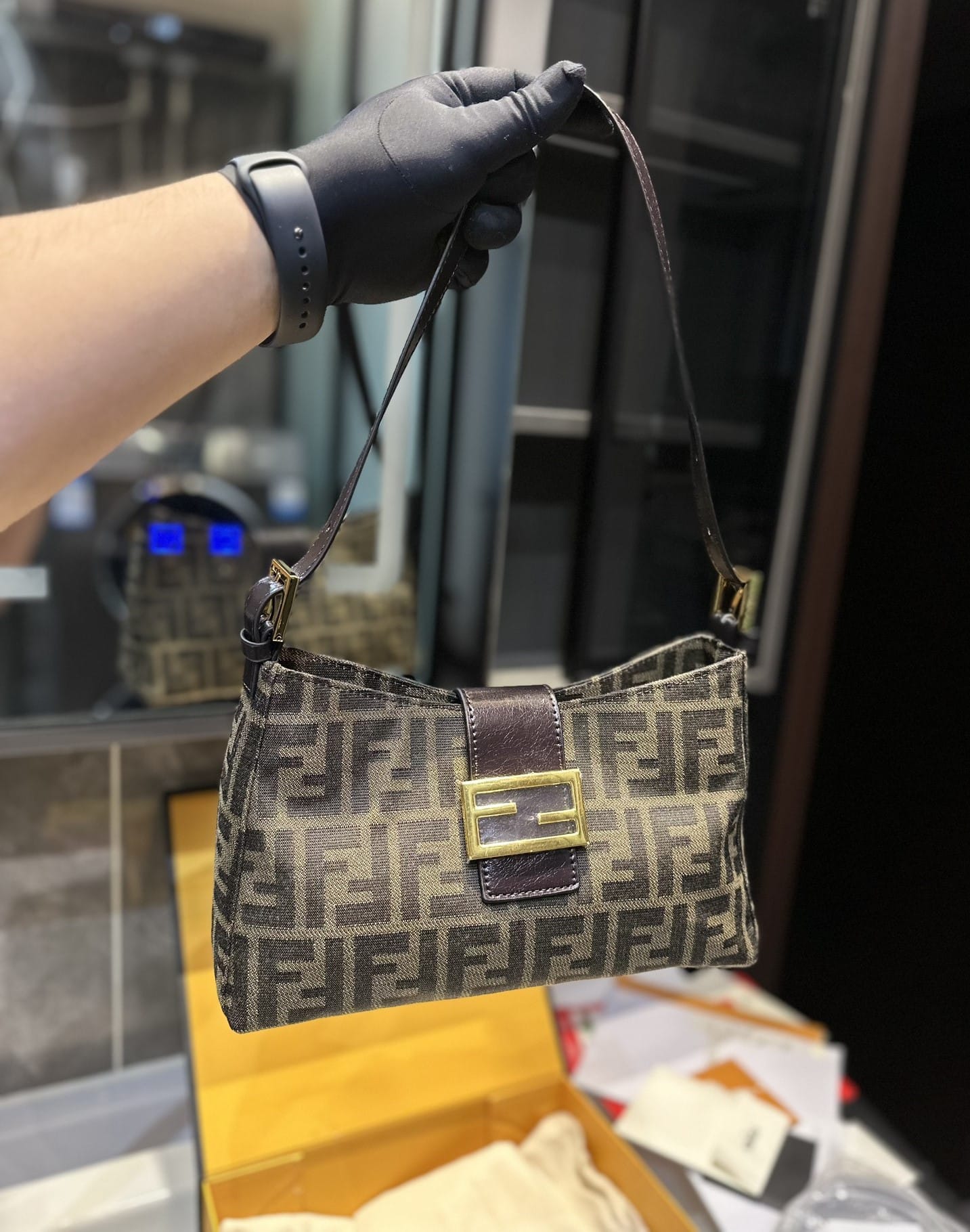 Fendi Zucca Handbag Brown 24Cm