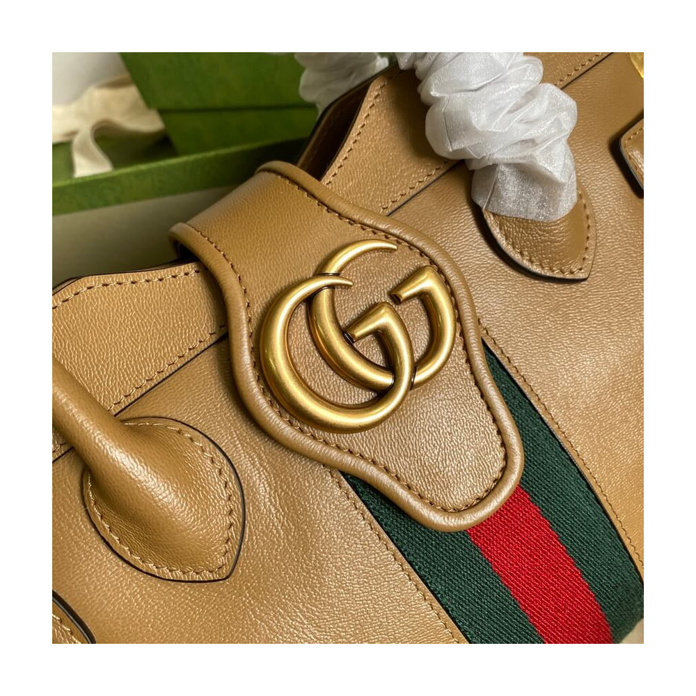 Gucci Small Top Handle Bag with Double G in Brown Leather