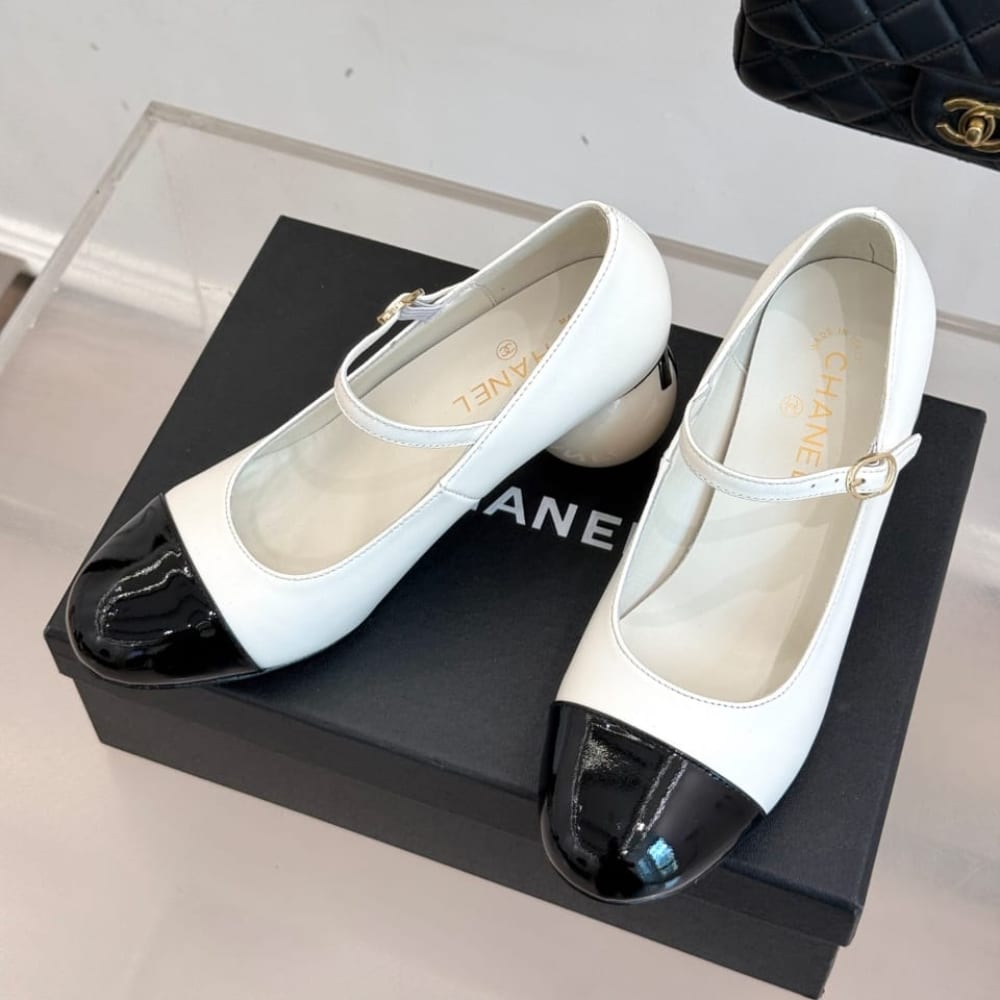 Chanel Mary Janes Patent And Imitation Pearls White Black G46775 B22202 U4186