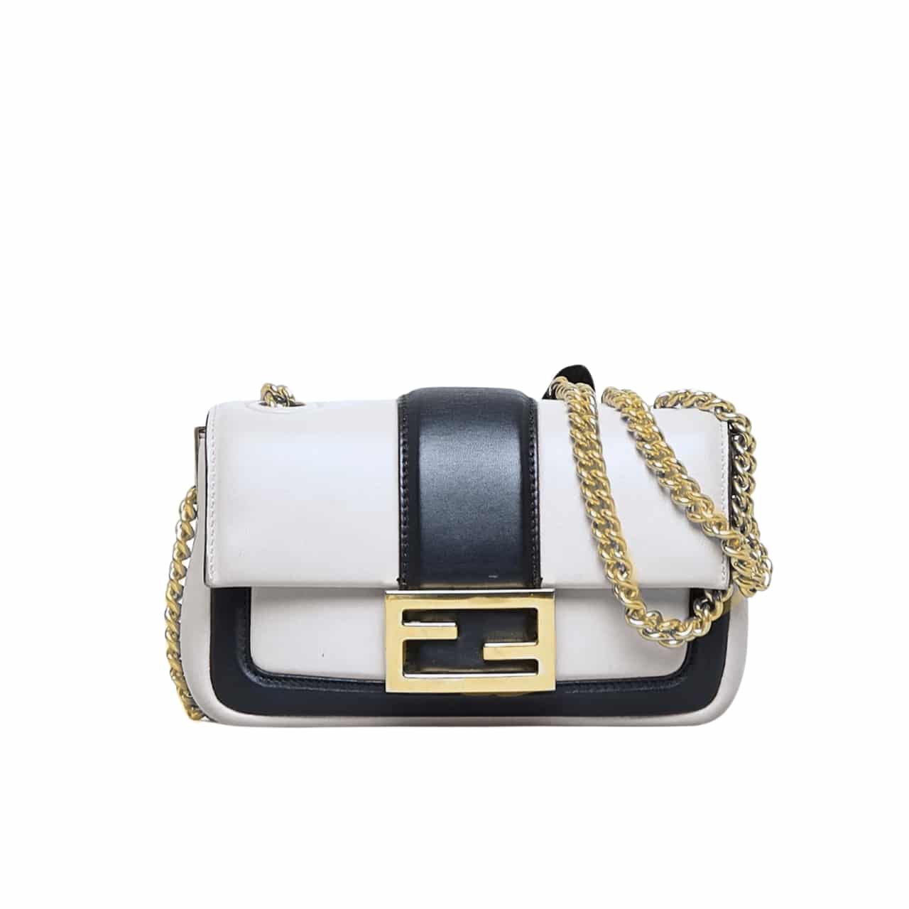 Fendi Women Mini Baguette Chain Shoulder Bag White 19Cm