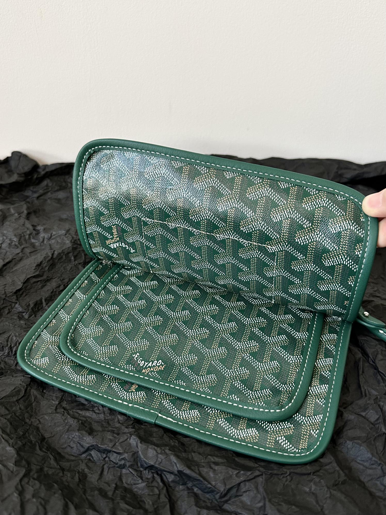 Goyard Plumet Pocket Wallet 20 Cm Green Goyardine Canvas And Lambskin Trim