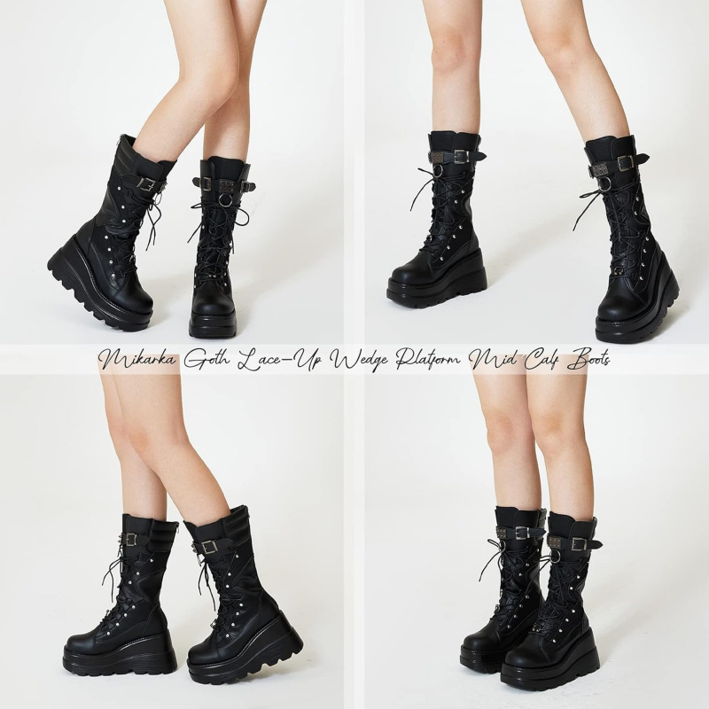 Women's Holographic Platform Mid Calf Combat Boots