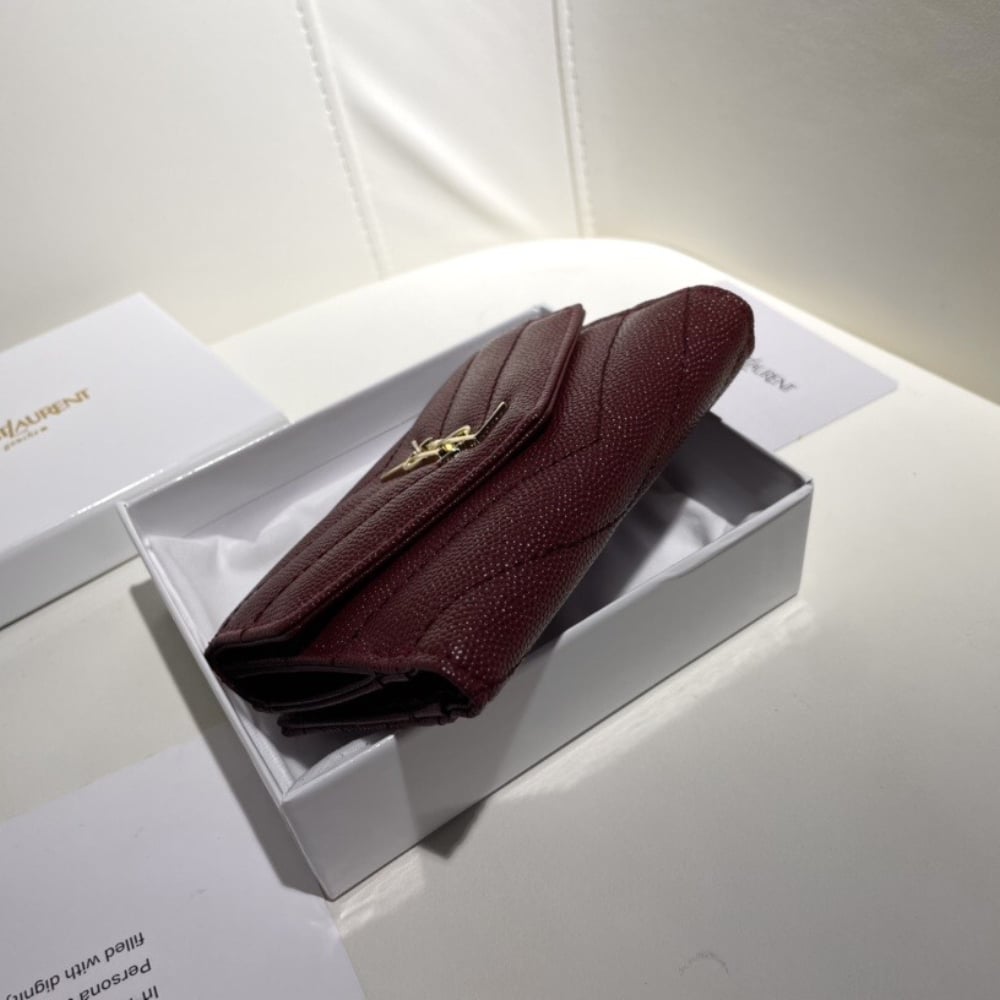 Saint Laurent Cassandre Matelasse Small Envelope Wallet In Grain De Poudre Leather 11Cm