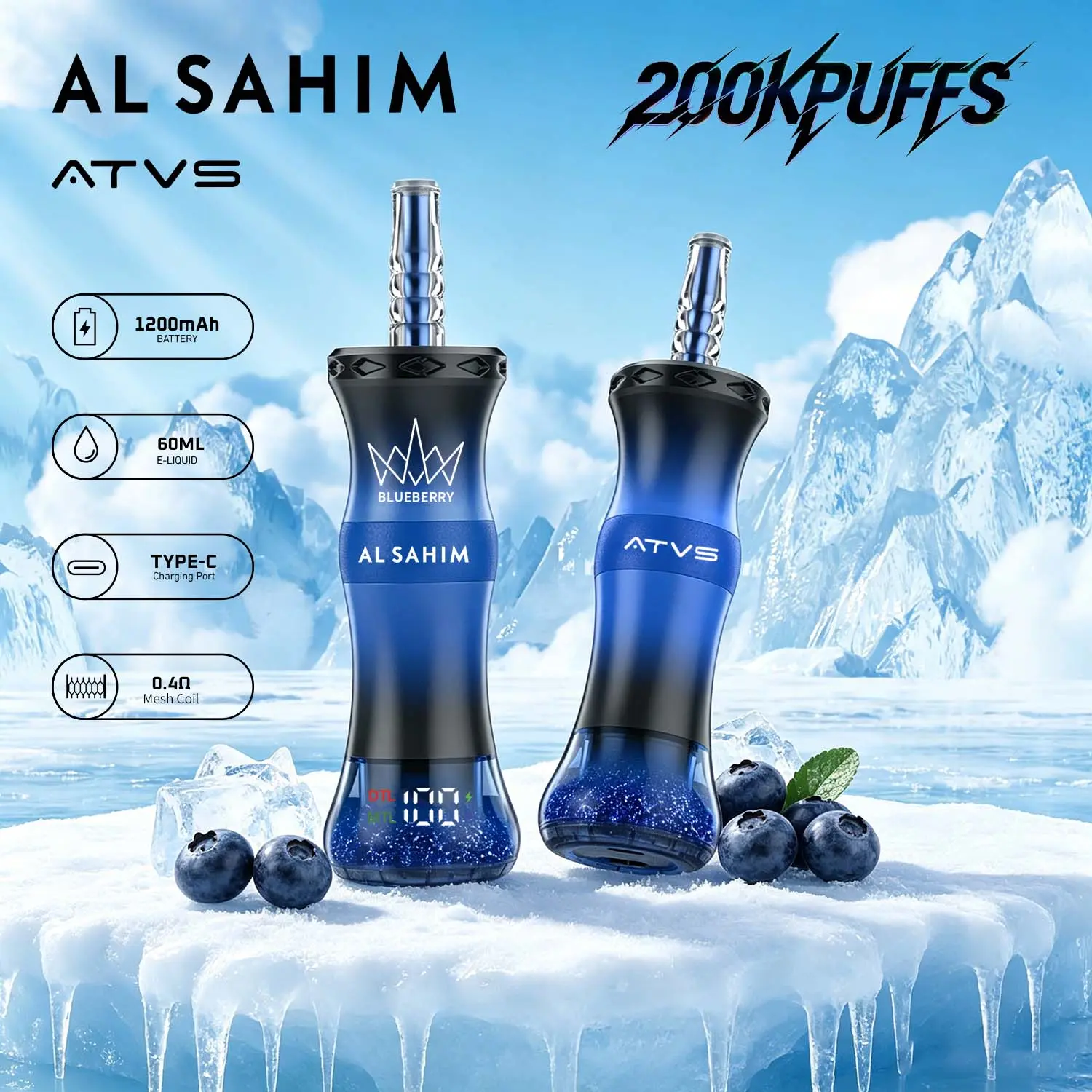 ATVS AL SAHIM 200000 200K Puffs Dual Mode LCD Display Disposable Vape Pen