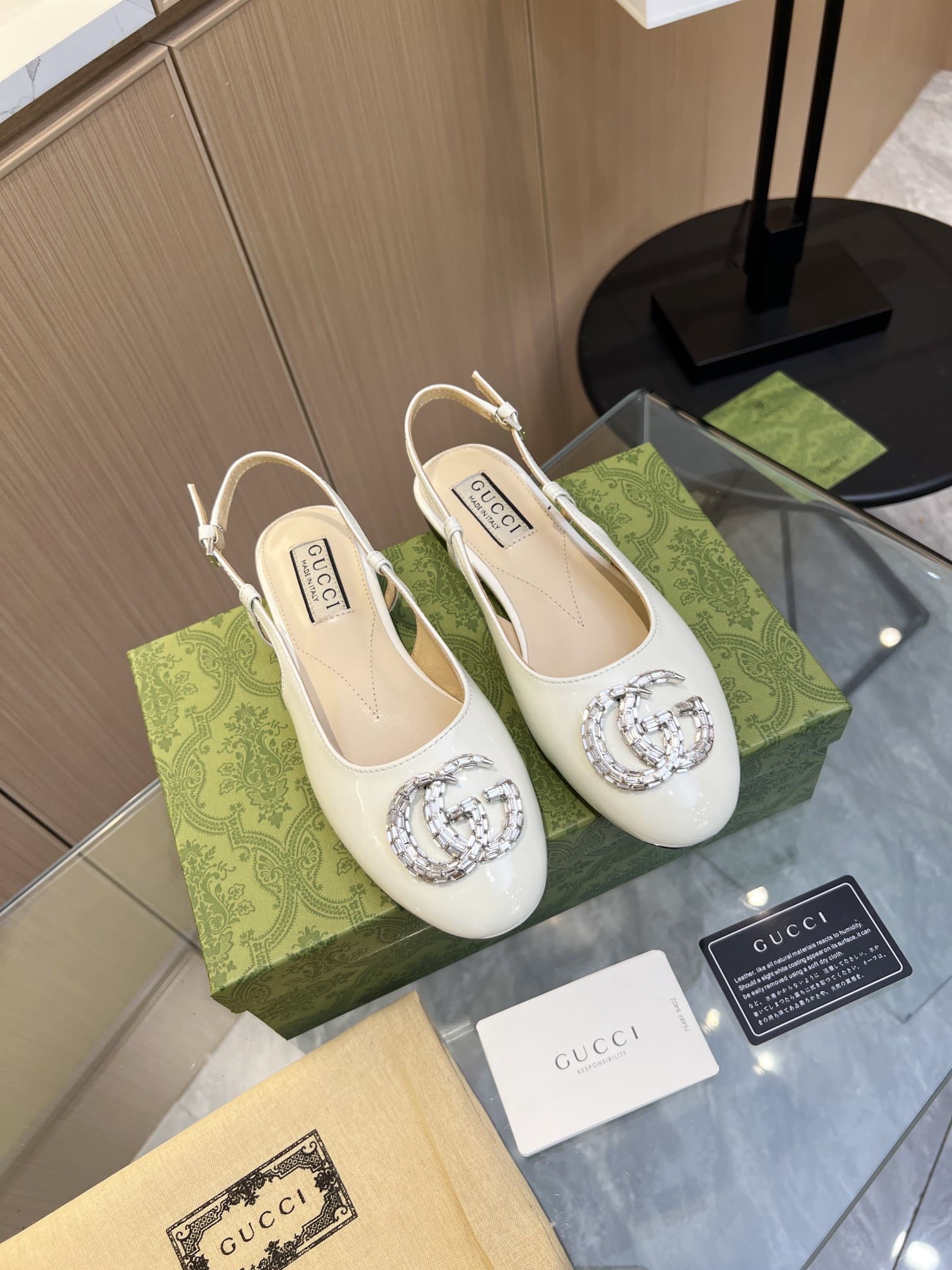 Gucci Gg Crystal Slingback White