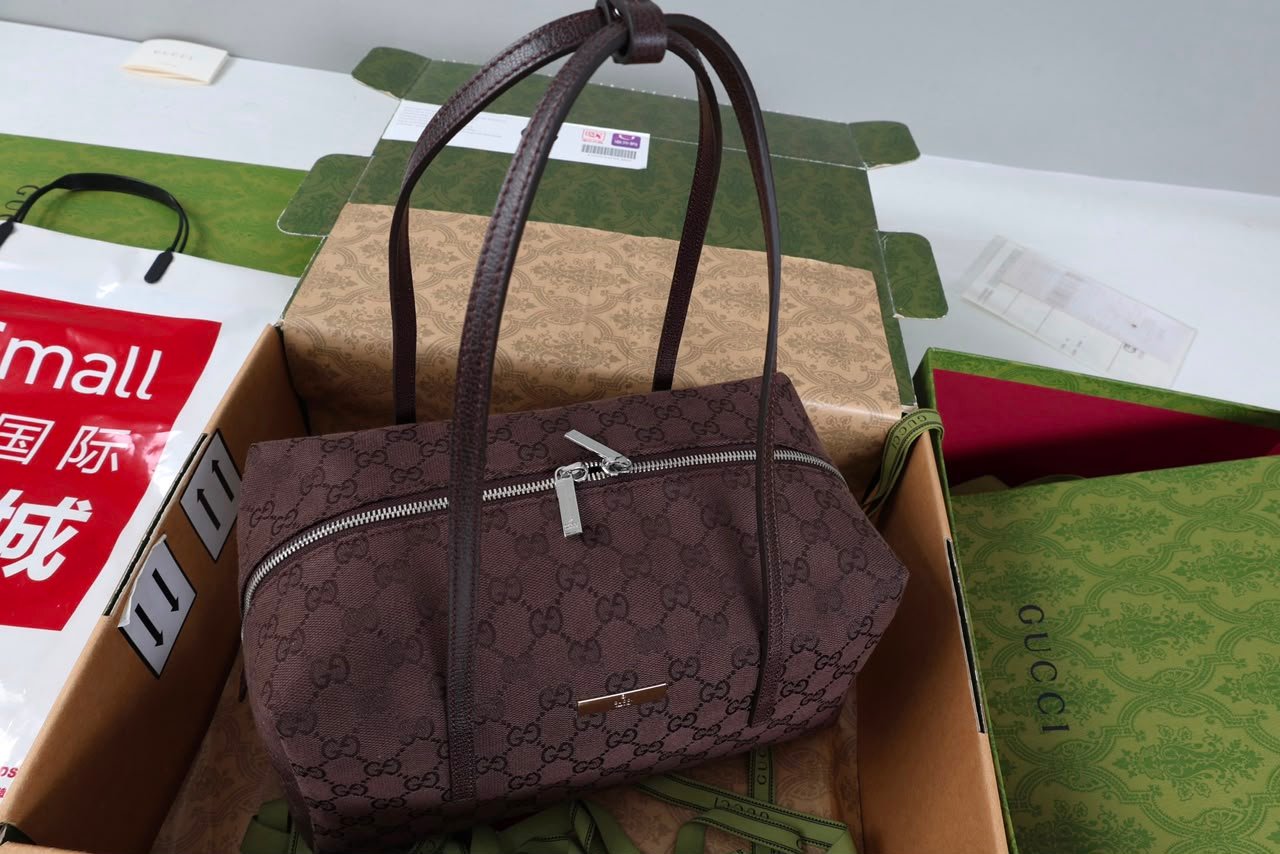 Gucci Melrose Medium Boston Bag 29cm/11.4in Dark Brown GG Canvas 875228