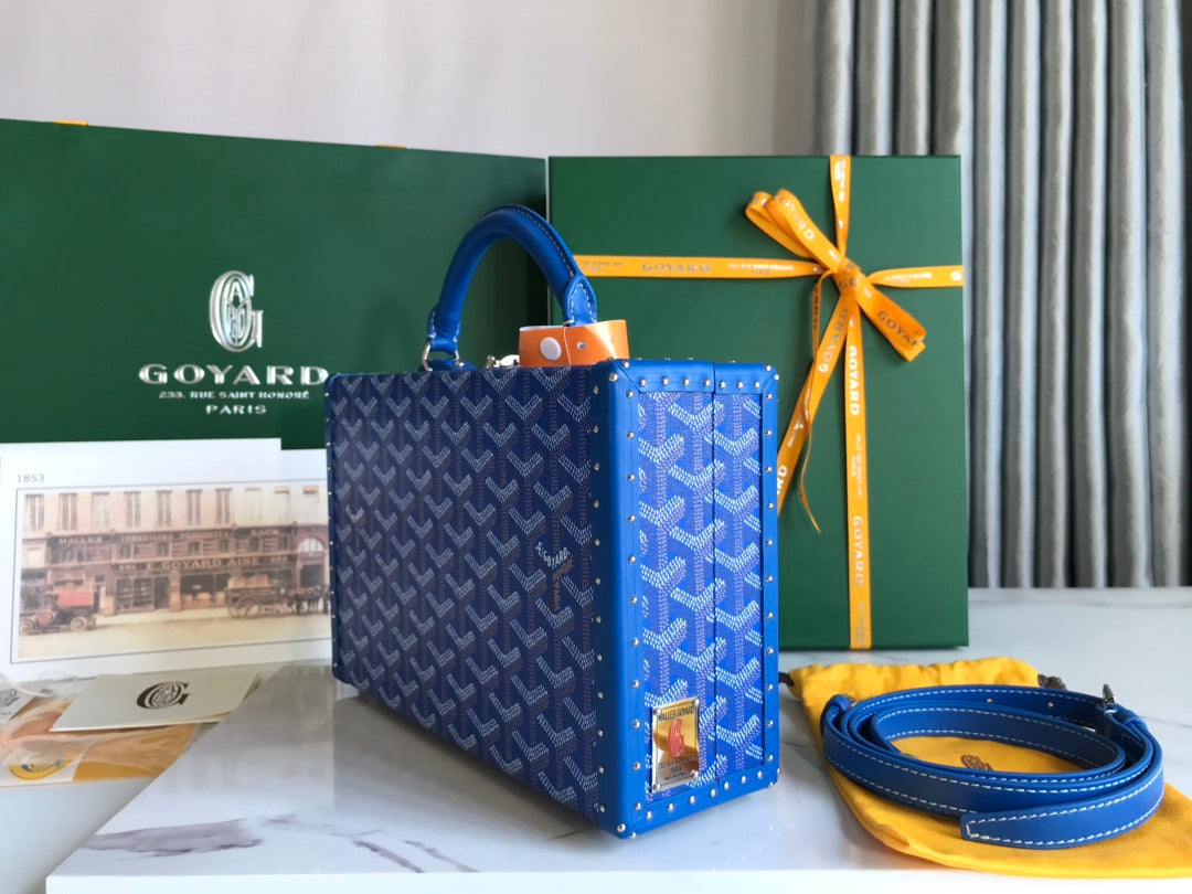 Goyard Grand Hôtel Trunk Bag 24.5cm Blue Goyardine Canvas And Calfskin