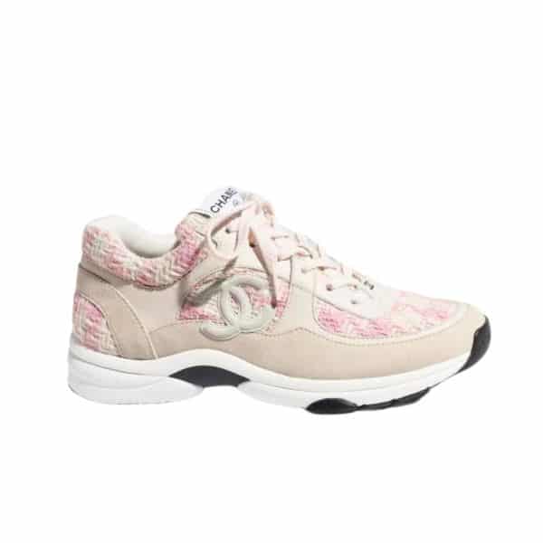 Chanel Coton Tweed Suede Calfskin Sneakers Pink G38299 Y56627 K6020