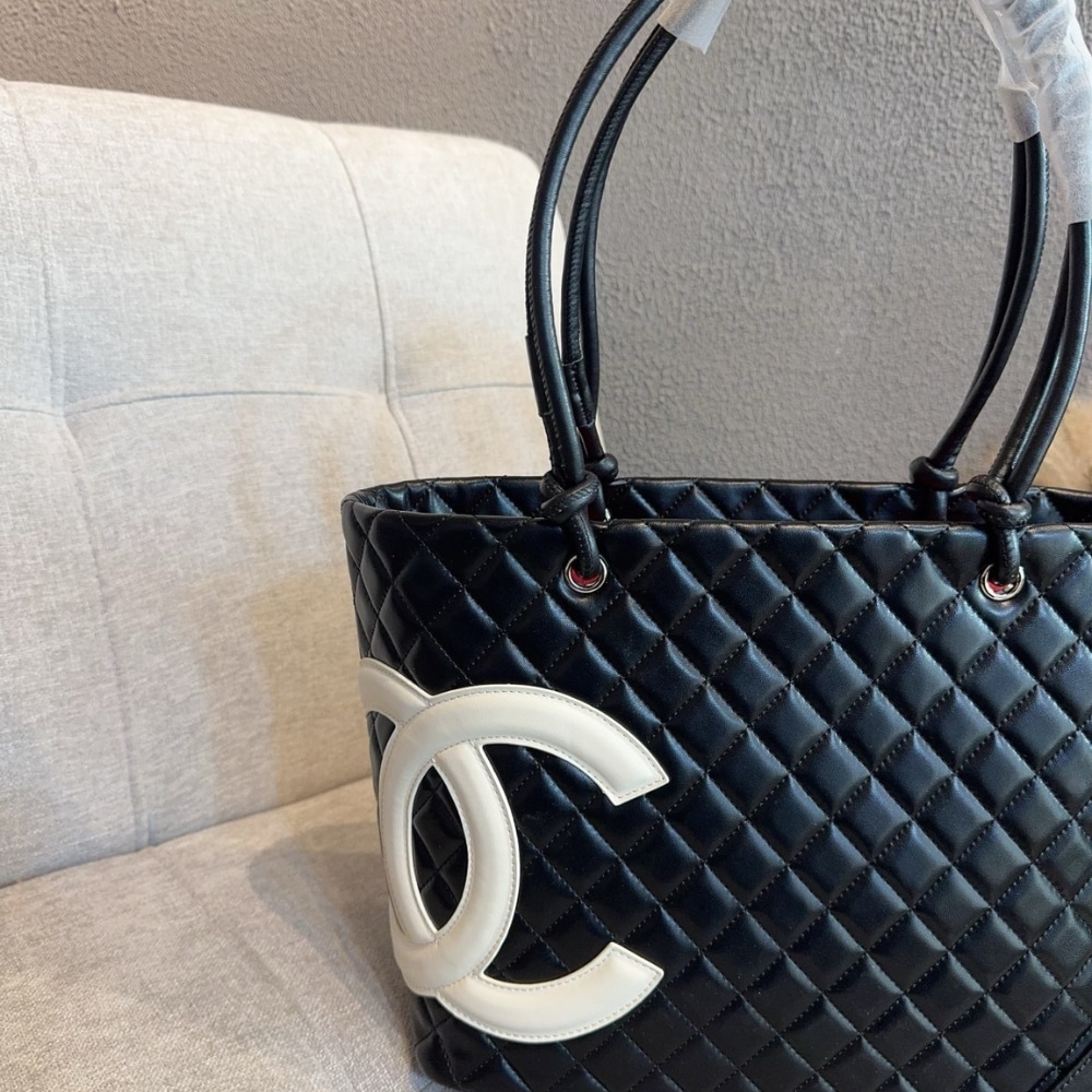 Chanel Cambon Line Medium Tote Bag In Black 28cm