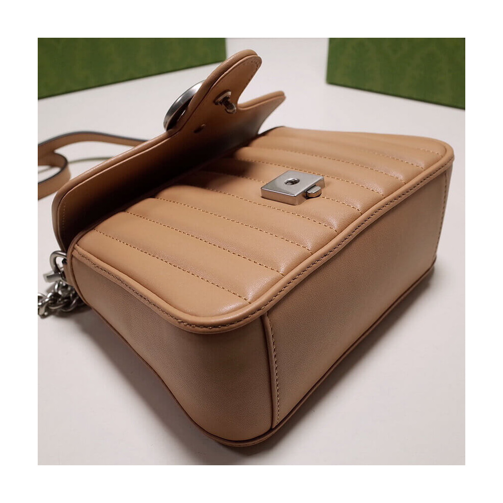 Gucci GG Marmont Rose Beige Matelasse Leather Mini Top Handle Bag