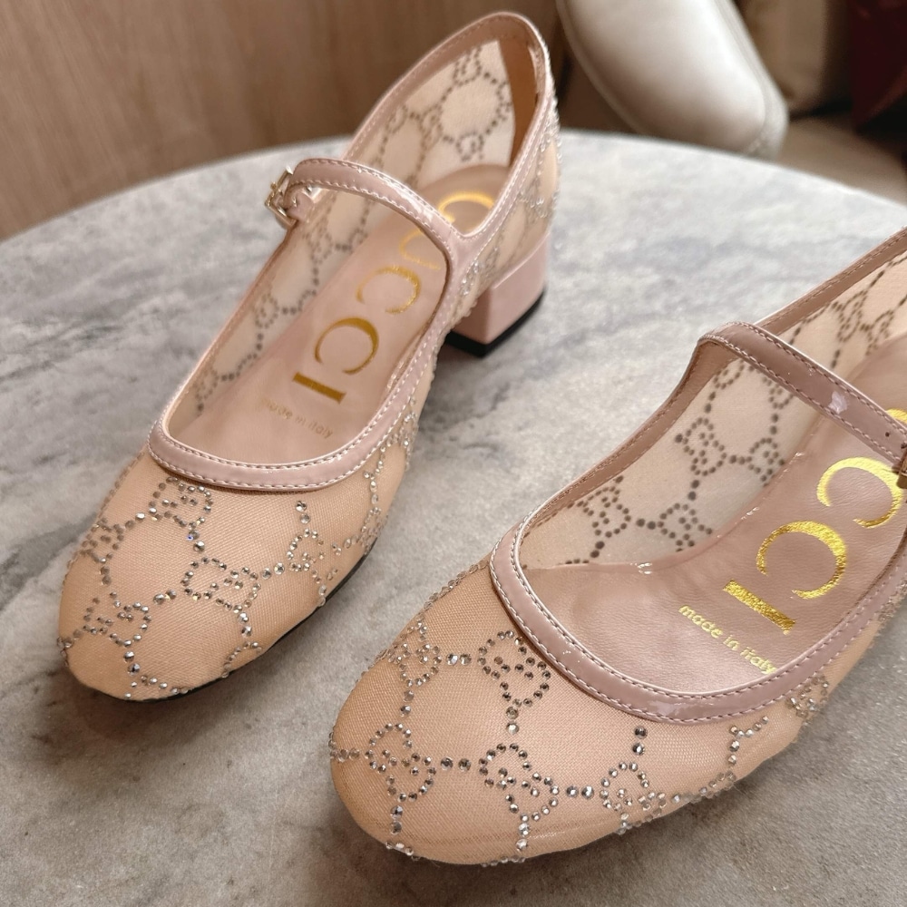 Gucci Women Gg Crystal Ballet Flat Light Pink Mesh 836809 Faeq0 9941