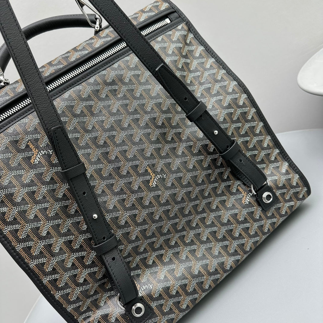 Goyard Leger Backpack 37 Cm Black Goyardine Canvas With Calfskin Trim