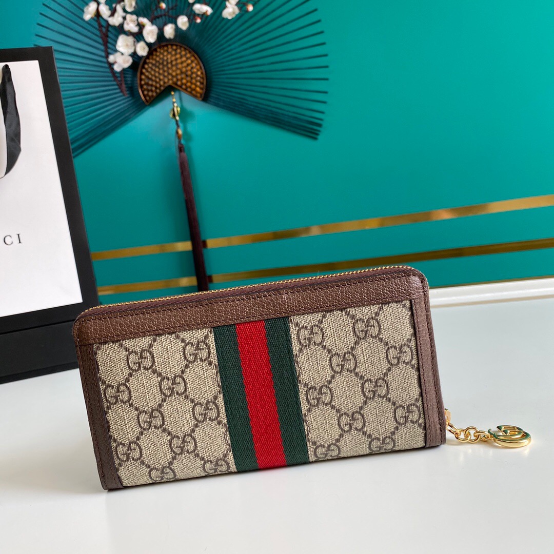 Gucci Ophidia Zip Around GG Supreme Wallet Brown 19cm 523154 96IWG 8745