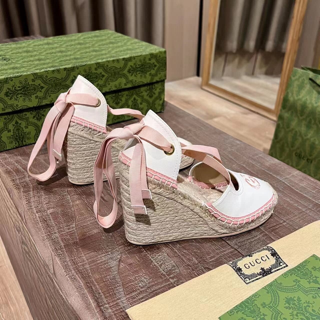 Gucci Gg Canvas Wedge Espadrilles Pink