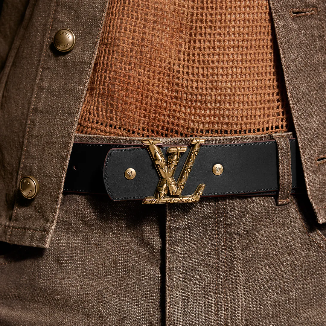 Lv Dimension Drift Flower Studs 40mm Reversible Belt Brown M4722U