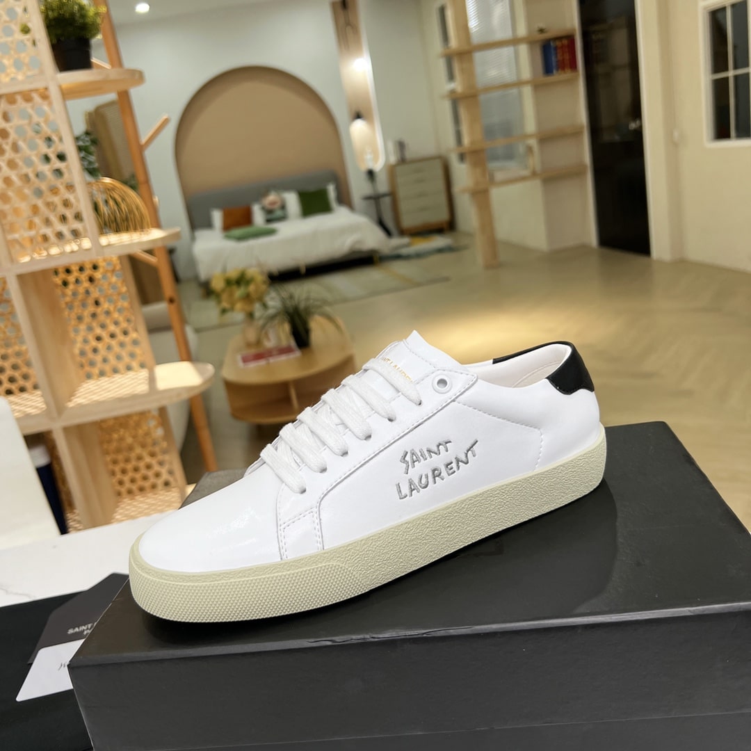 Saint Laurent Court Classic Embroidered Sneakers Black And White
