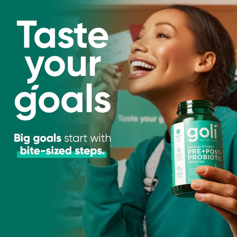 Goli Pre, Post, Probiotics Gummy - World's First 3-in-1 Gluten-Free, Vegan, Non-GMO, and Gelatin-Free.