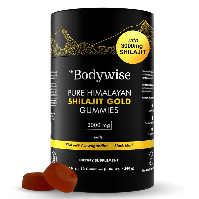 Be Bodywise by Root Labs Pure Himalayan Shilajit Gummies | 3000mg with KSM-66 Ashwagandha, Gokshura, Fulvic Acid & 85+ Trace Minerals | No Added Sugar | Non-GMO | For Men & Women | 60 Vegan Gummies | Natural Strength, Focus & Stamina Support