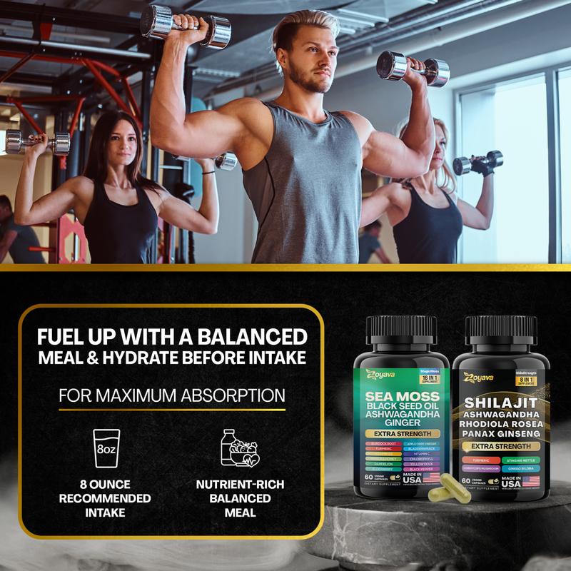 Dynamic Vitality Bundle - Zoyava Sea Moss & Shilajit Supplements - All-in-One Multivitamin Combo with Extra Strength Ingredients - MADE IN USA