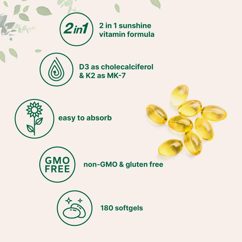Micro Ingredients Vitamin D3 K2 5000IU Softgels | Infused with Sunflower Seed Oil, Vitamin K2 MK7 + Vitamin D Supplement, Non-GMO, No Gluten