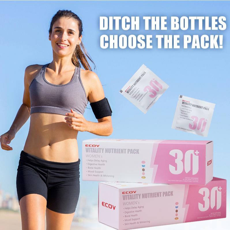ECOV Vitality Nutrient Pack Mujeres 30+ | 15 en 1 Multivitamínico con Niacinamida, Vitamina C, Complejo B y NAD+ | Energía, Piel e Inmunidad | Orgánico, sin Gluten ni OGM | Antienvejecimiento, Digestión, Huesos y Salud de la Piel - Fitness