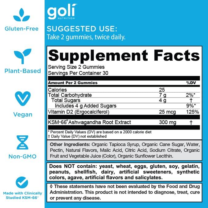 3 Bottles of Goli Best Seller Bundle: Ashwagandha KSM-66, Apple Cider Vinegar, Matcha Mind supplement with Cognizin, Vitamins D2 and B12