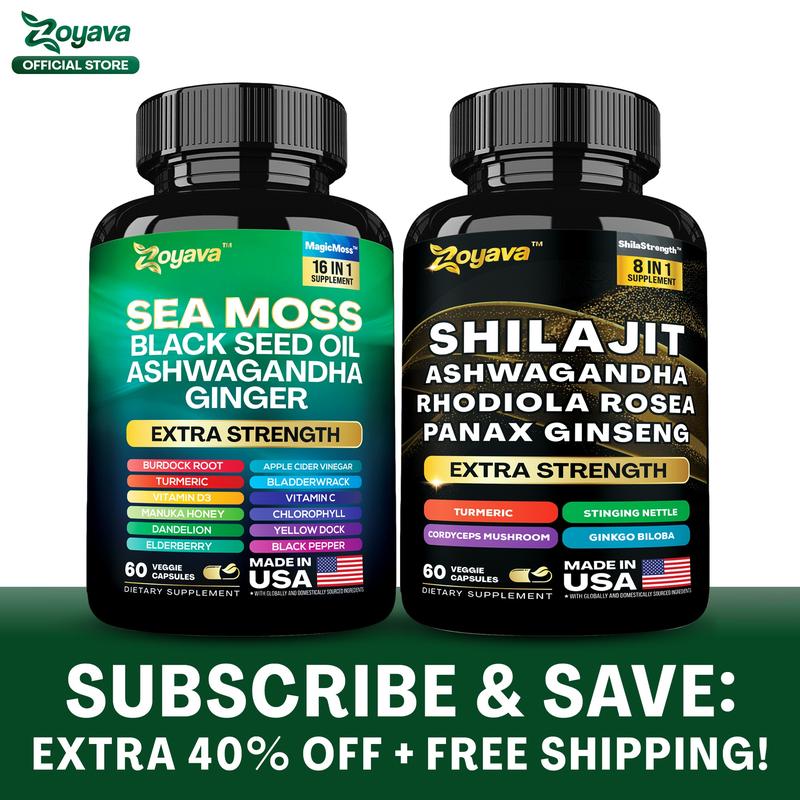 Dynamic Vitality Bundle - Zoyava Sea Moss & Shilajit Supplements - All-in-One Multivitamin Combo with Extra Strength Ingredients - MADE IN USA