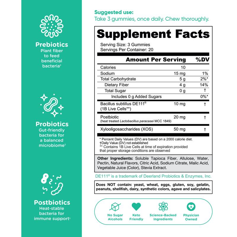 Goli Zero Sugar World's First 3-in-1 Pre, Post, Probiotic Gummies - Gluten Free, Vegan, Non-GMO, & Gelatin-Free.
