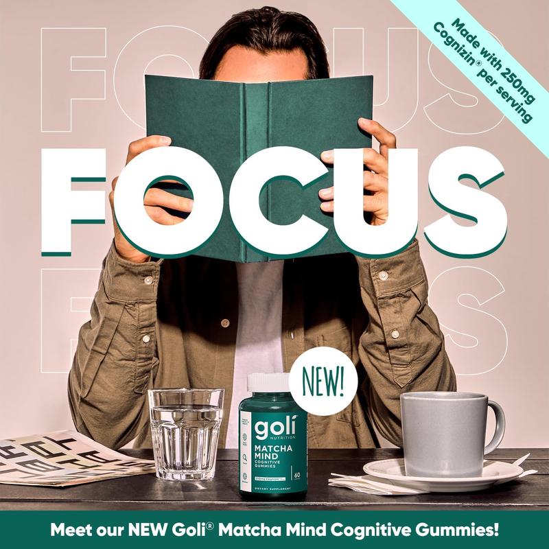 Goli Matcha Mind Gummies - Green Tea Leaves Powder with Cognizin for Focus, Attention and Brain Health, Vegan, Non-GMO, Gluten-Free & Gelatin FreeGoli