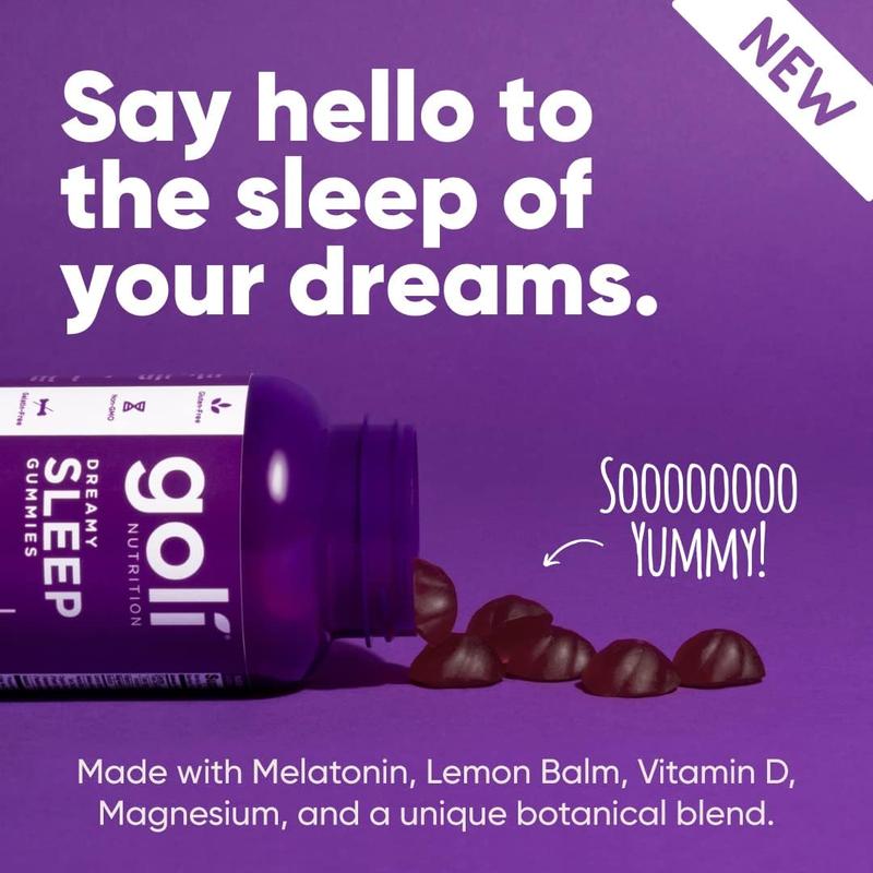 Goli Dreamy Sleep Gummy - Melatonin, Vitamin D, Magnesium, Lemon Balm Extract, Gelatin-Free, Gluten-Free, Vegan & Non-GMO