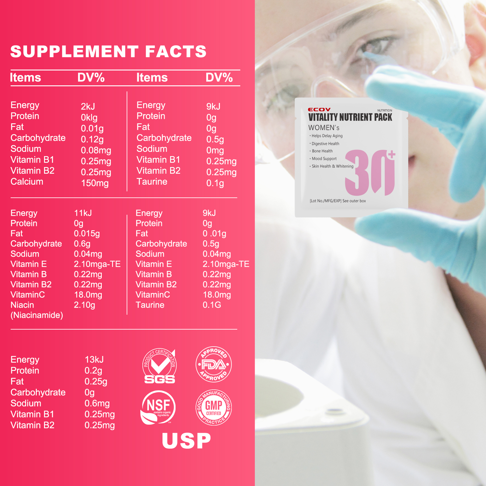 ECOV Vitality Nutrient Pack Mujeres 30+ | 15 en 1 Multivitamínico con Niacinamida, Vitamina C, Complejo B y NAD+ | Energía, Piel e Inmunidad | Orgánico, sin Gluten ni OGM | Antienvejecimiento, Digestión, Huesos y Salud de la Piel - Fitness