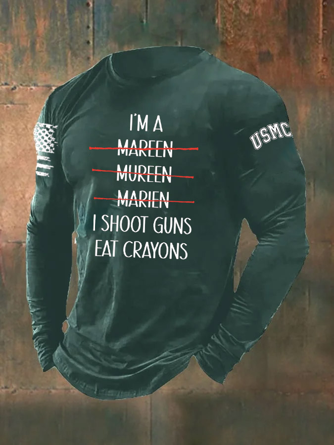 Men's Marines Shot Guns Eat Crayons Pattern Long Sleeve T-Shirt