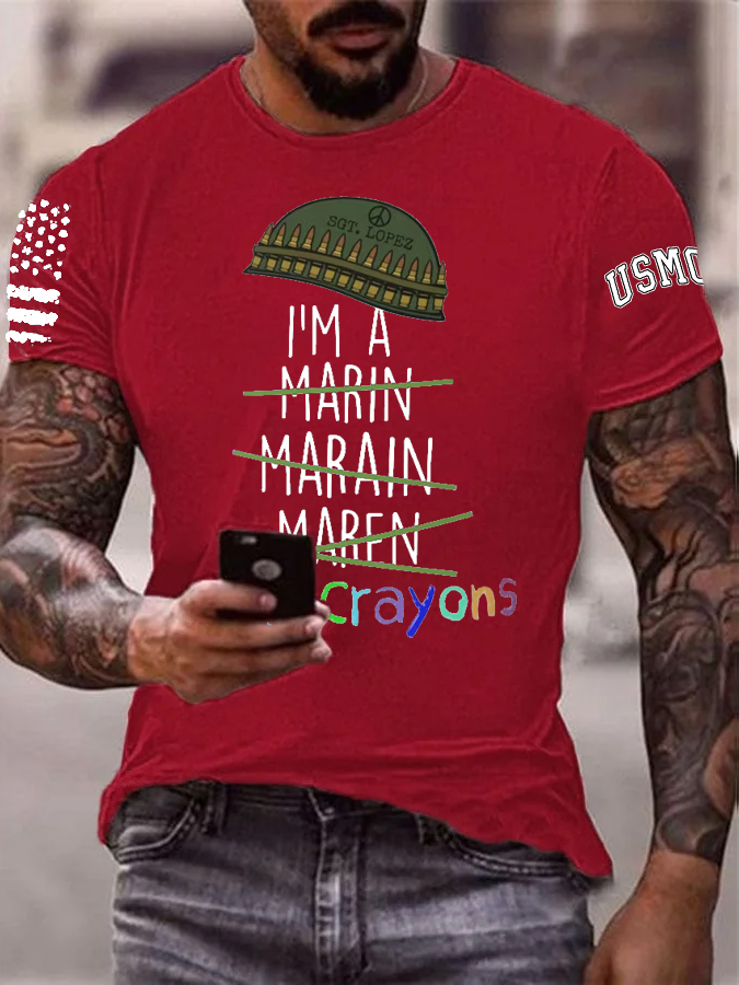 I Eat Crayons Pattern Print Cotton T-Shirt