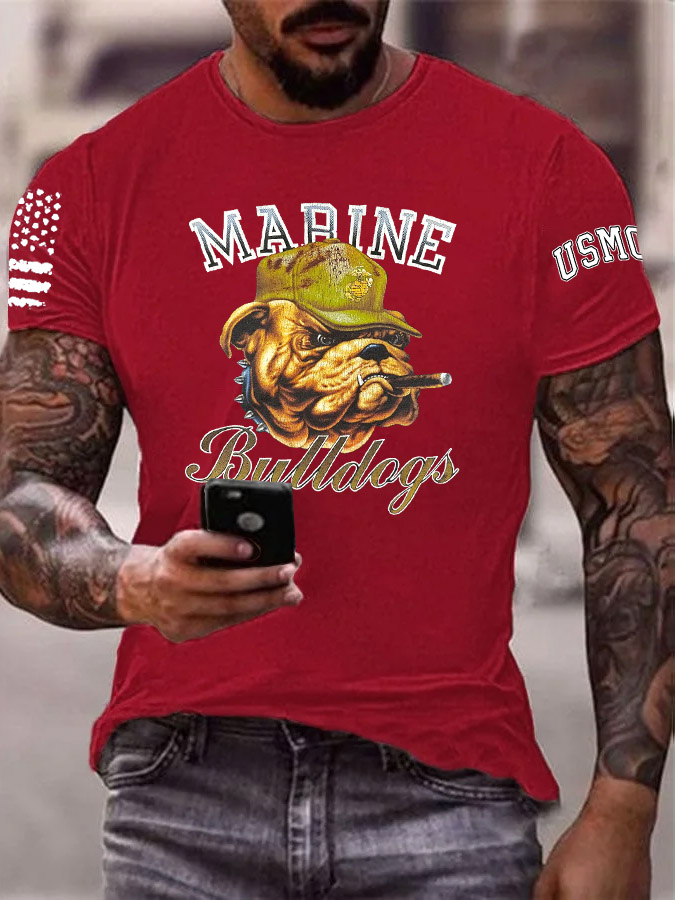 Men's Marine Bulldogs Cool Pattern Print Cotton T-Shirt