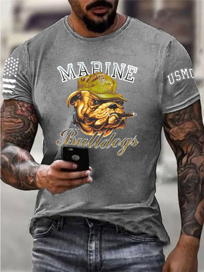 Men's Marine Bulldogs Cool Pattern Print Cotton T-Shirt