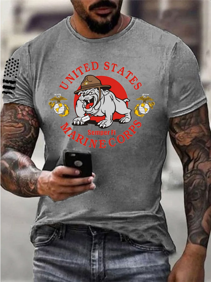 Men's Marine Corps Pattern Print Cotton T-Shirt