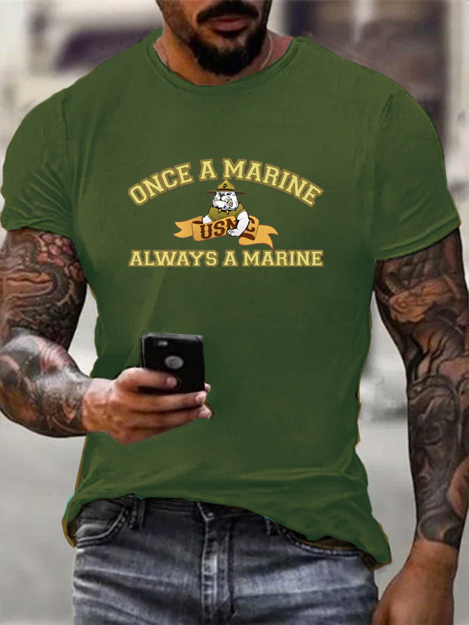 Men'S Once A Marine  Always A Marine Pattern Print Cotton T-Shirt