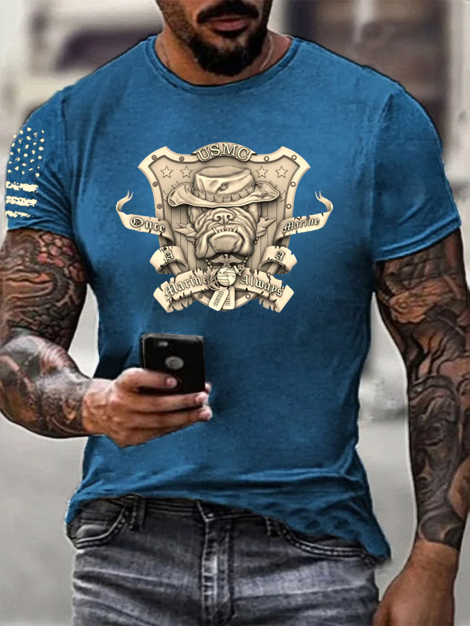 Men's Usmc 3D Cool Bulldog Pattern Print Cotton T-Shirt