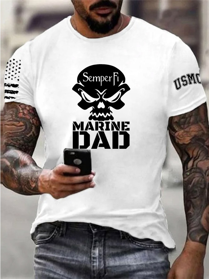 Men's Marine Dad Pattern Print 100%Cotton T-Shirt