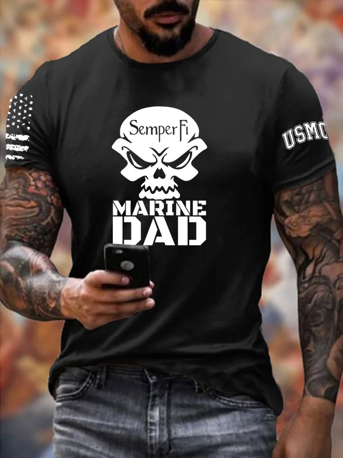Men's Marine Dad Pattern Print 100%Cotton T-Shirt