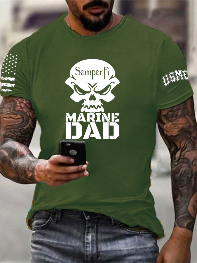 Men's Marine Dad Pattern Print 100%Cotton T-Shirt