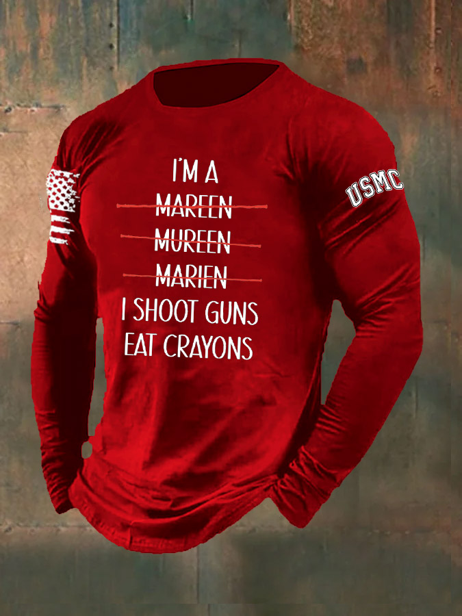 Men's Marines Shot Guns Eat Crayons Pattern Long Sleeve T-Shirt