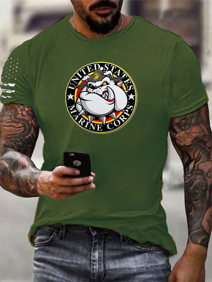 Men' s Usmc Funny Dog Pattern Cotton T-Shirt
