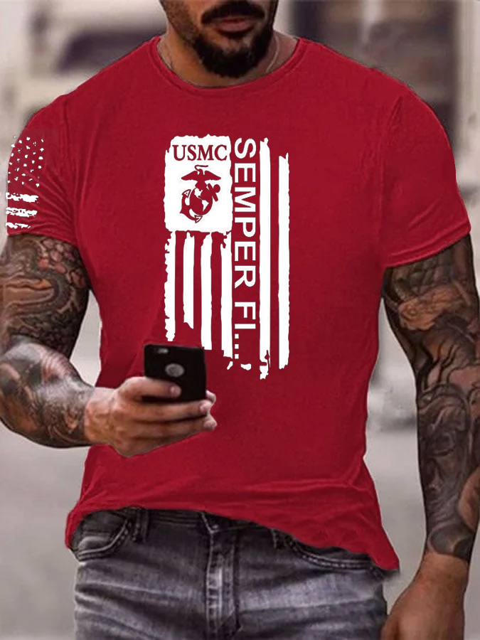 Men' s Umsc Semper Fi Pattern Cotton T-Shirt