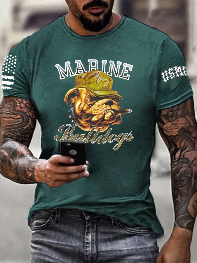 Men's Marine Bulldogs Cool Pattern Print Cotton T-Shirt