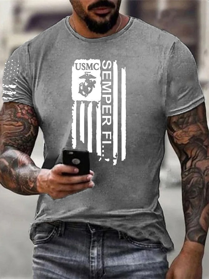 Men' s Umsc Semper Fi Pattern Cotton T-Shirt
