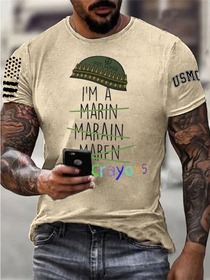 I Eat Crayons Pattern Print Cotton T-Shirt