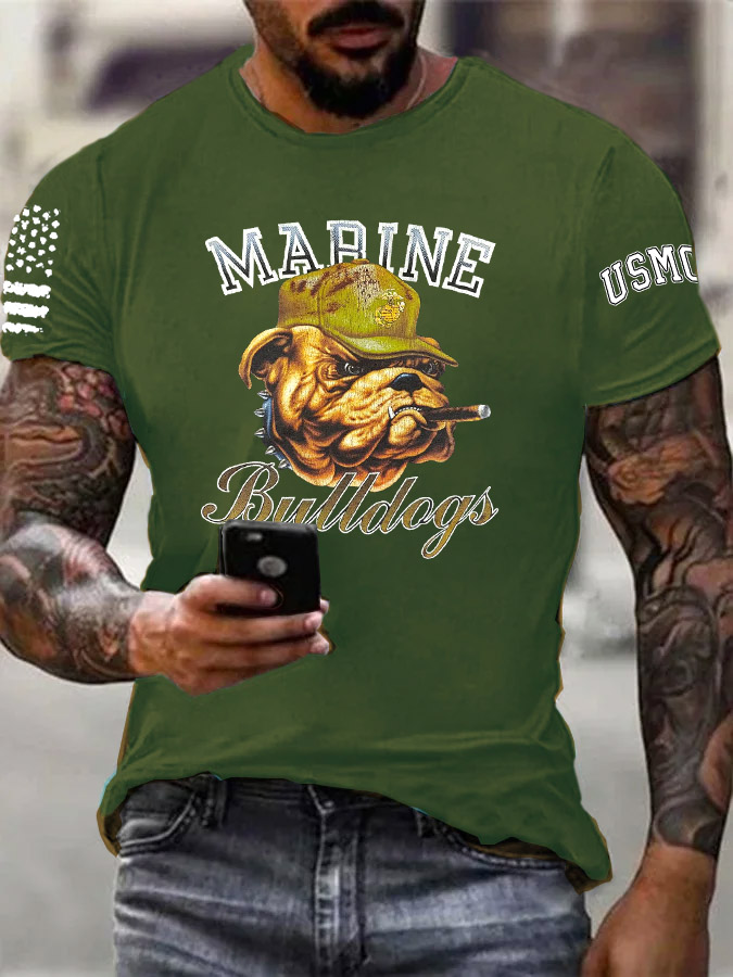 Men's Marine Bulldogs Cool Pattern Print Cotton T-Shirt